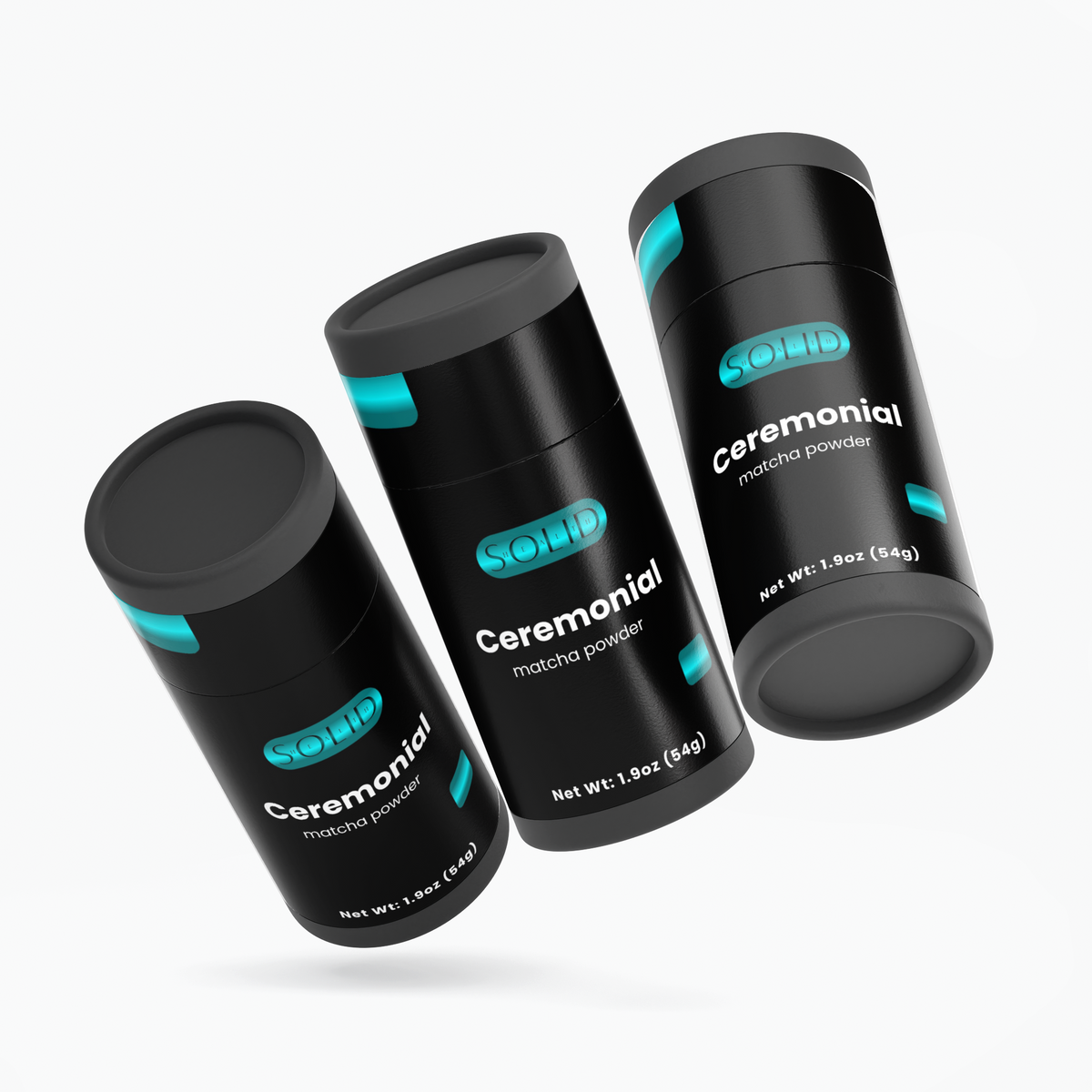 Three Solid Health Ceremonial Matcha tubes shown from different angles