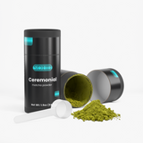 Solid Health Ceremonial Matcha tube next to an open tube and scoop with ceremonial matcha powder - image 3