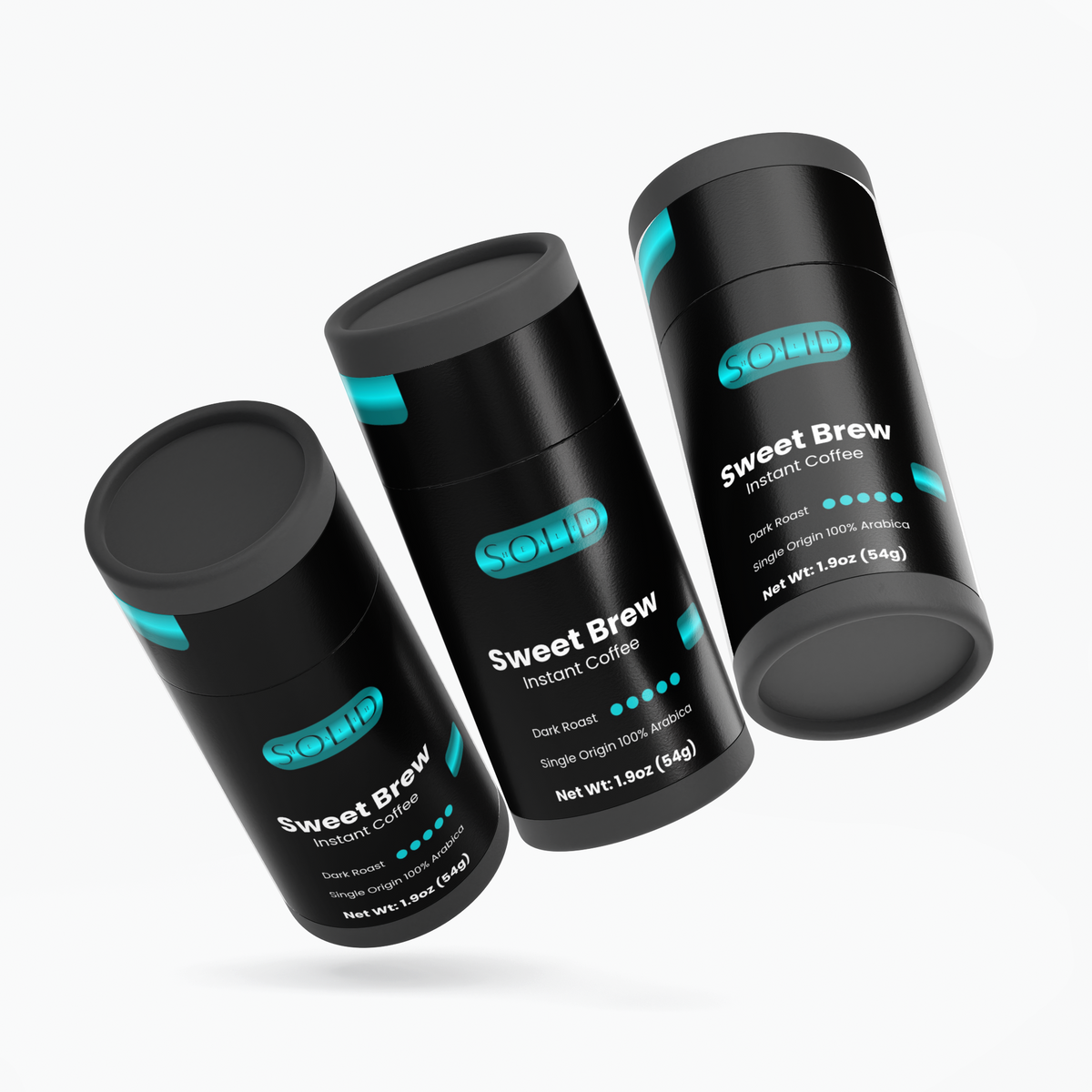Three Solid Health Sweet Brew Instant Coffee tubes shown from different angles